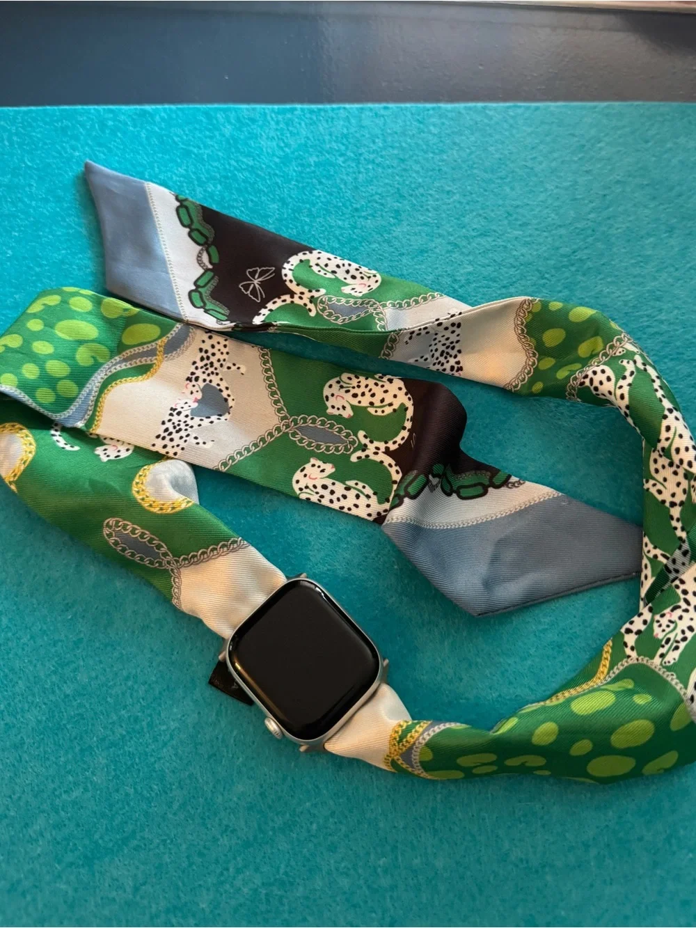 Green Patterned Silk Watch Band Scarf for Smartwatch (Band only) 0179